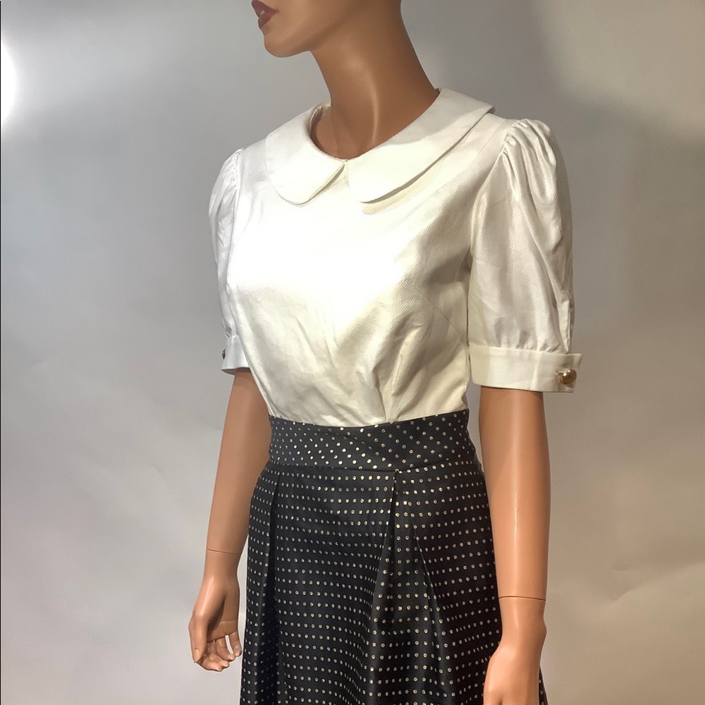 Cake Plate High end dress size 4 and 6 Black skirt with gold dots white top